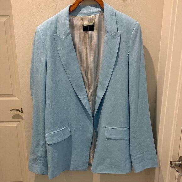 T Tahari Light Blue Blazer Linen Blend open front size Small - Picture 1 of 10